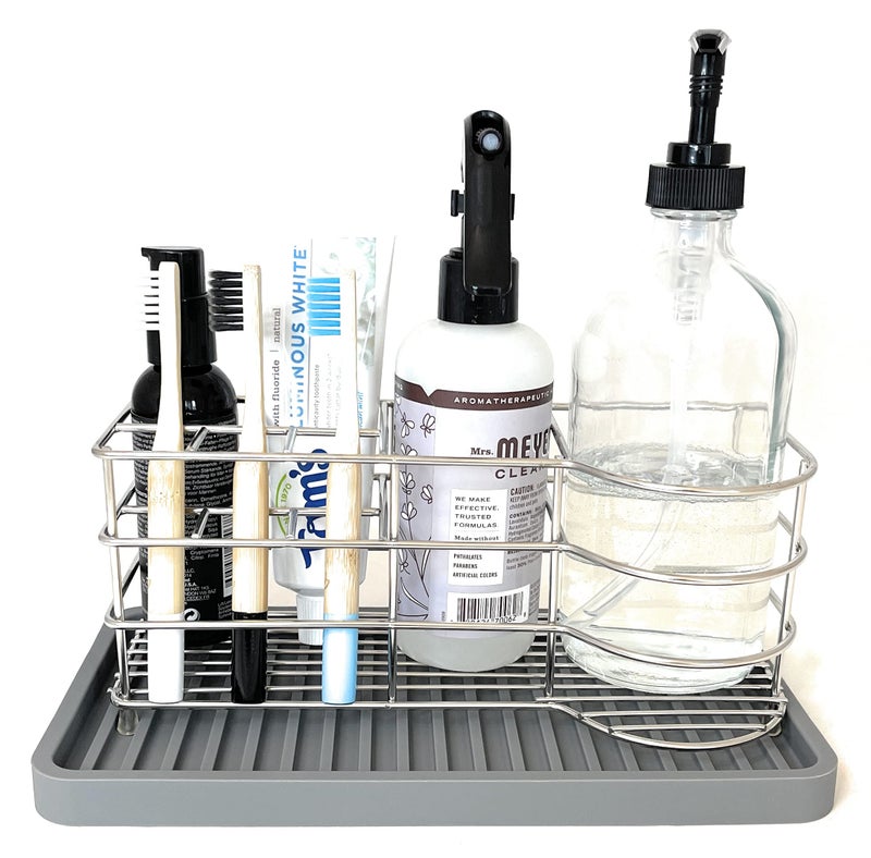 Happitasa Silicone Kitchen Sink Organizer Tray, Sponge Holder and Countertop Protector | Bathroom and Kitchen Soap Dish and Dispenser Tray (Grey, 10"x5.25") - Image 3